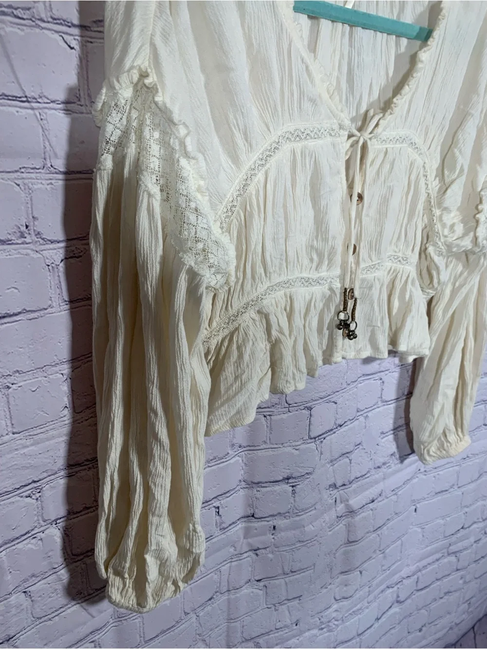 Free People Women Firecracker Top Off White Button Front Size S Boho Cottagecore